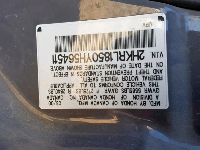 2HKRL1850YH564511 - 2000 HONDA ODYSSEY LX GRAY photo 10