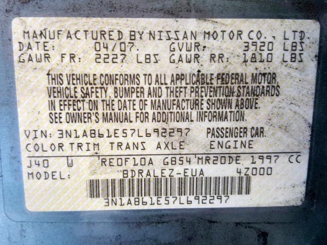 3N1AB61E57L692297 - 2007 NISSAN SENTRA 2.0 GREEN photo 10