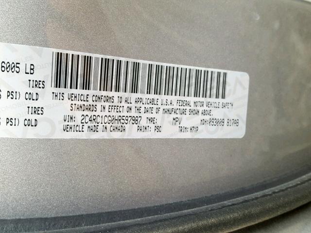 2C4RC1CG0HR597987 - 2017 CHRYSLER PACIFICA L GRAY photo 10