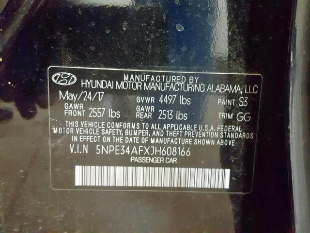 5NPE34AFXJH608166 - 2018 HYUNDAI SONATA SPO BLACK photo 10