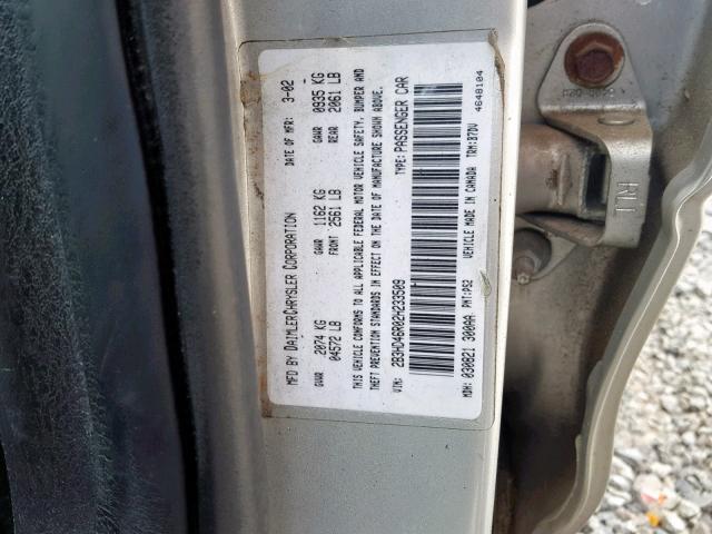 2B3HD46R02H233509 - 2002 DODGE INTREPID S 银色 照片 10