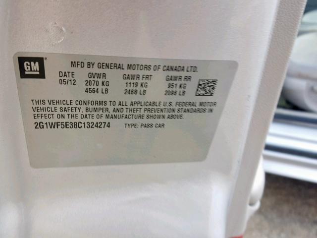 2G1WF5E38C1324274 - 2012 CHEVROLET IMPALA LS SILVER photo 10