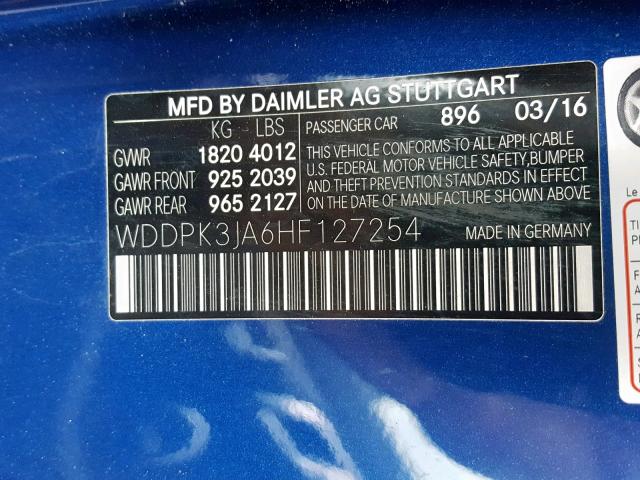 WDDPK3JA6HF127254 - 2017 MERCEDES-BENZ SLC 300 BLUE photo 10