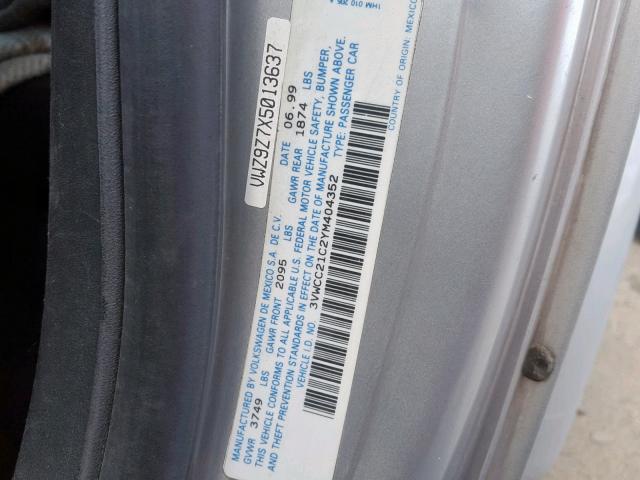 3VWCC21C2YM404352 - 2000 VOLKSWAGEN NEW BEETLE ნაცრისფერი ფოტო 10