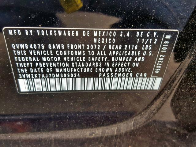 3VW2K7AJ7DM399024 - 2013 VOLKSWAGEN JETTA BASE 黑色 照片 10