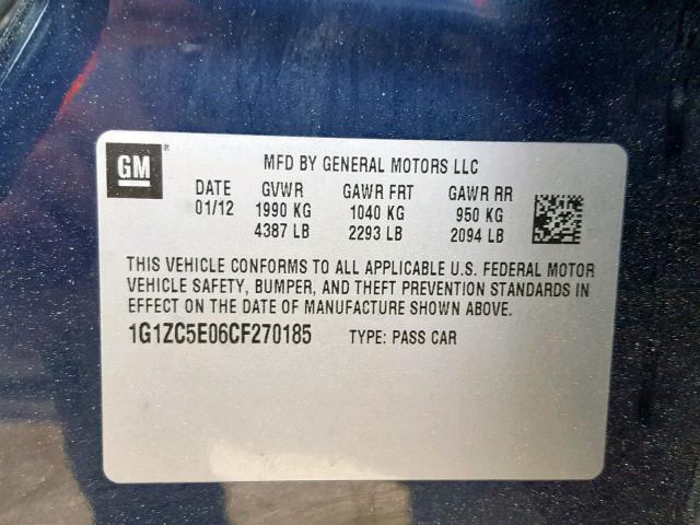 1G1ZC5E06CF270185 - 2012 CHEVROLET MALIBU 1LT 蓝色 照片 10