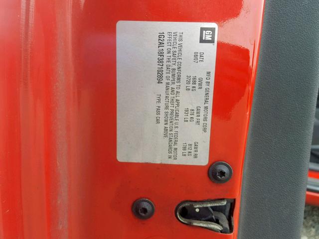 1G2AL18F387102894 - 2008 PONTIAC G5 RED photo 10