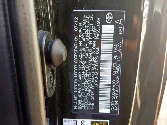 JTKJF5C71D3051058 - 2013 TOYOTA SCION TC შავი ფოტო 10