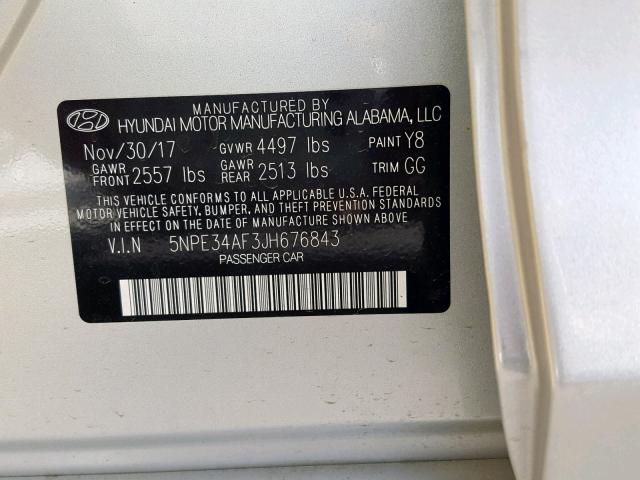 5NPE34AF3JH676843 - 2018 HYUNDAI SONATA SPO SILVER photo 10