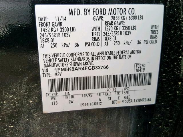 1FM5K8AR4FGB32766 - 2015 FORD EXPLORER P BLACK photo 10