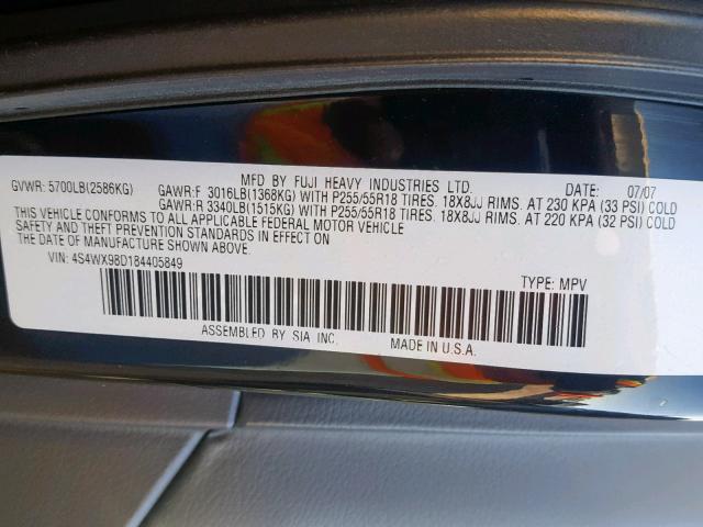 4S4WX98D184405849 - 2008 SUBARU TRIBECA LI BLACK photo 10