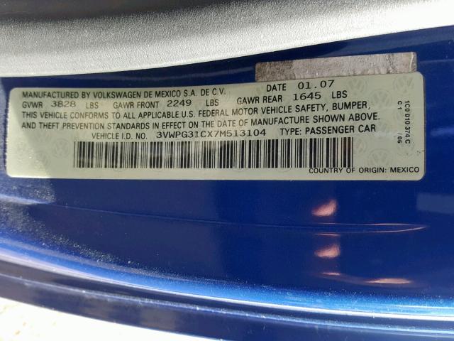 3VWPG31CX7M513104 - 2007 VOLKSWAGEN NEW BEETLE ლურჯი ფოტო 10