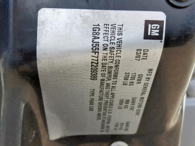 1G8AJ55F77Z209389 - 2007 SATURN ION LEVEL WHITE photo 10