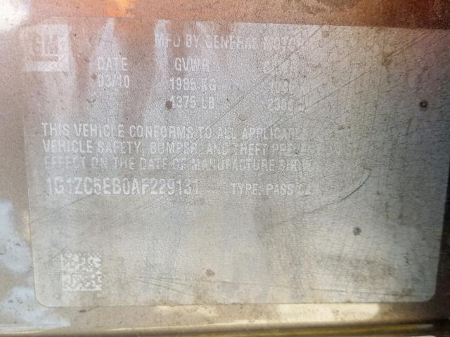 1G1ZC5EB0AF229131 - 2010 CHEVROLET MALIBU 1LT 棕色 照片 10