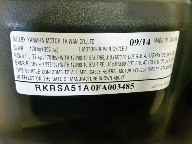 RKRSA51A0FA003485 - 2015 YAMAHA YW50 FX BLUE photo 10