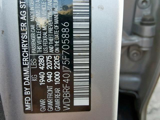 WDBRF40J75F705886 - 2005 MERCEDES-BENZ C 230K SPO SILVER photo 10