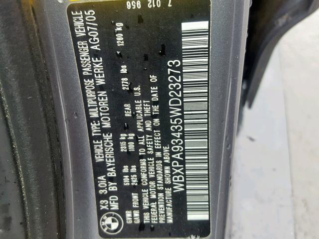 WBXPA93435WD23273 - 2005 BMW X3 3.0I GRAY photo 10