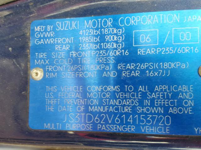 JS3TD62V614153720 - 2001 SUZUKI GRAND VITA BLUE photo 10