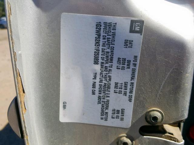 1G2WP52K51F253898 - 2001 PONTIAC GRAND PRIX SILVER photo 10