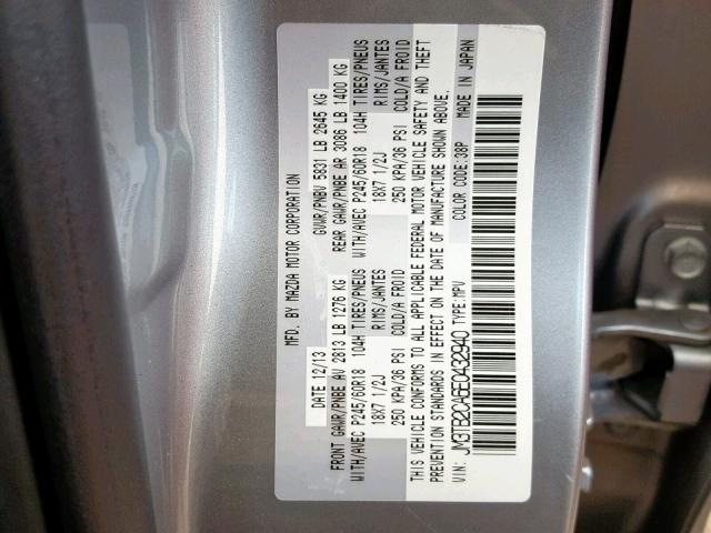 JM3TB2CA6E0432940 - 2014 MAZDA CX-9 TOURI GRAY photo 10