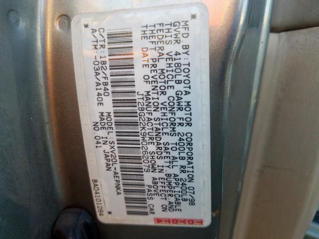 JT2BG22K9W0262079 - 1998 TOYOTA CAMRY CE  photo 10