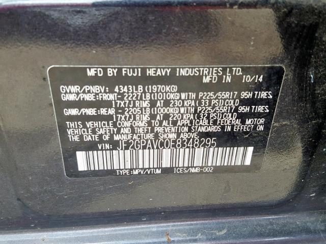 JF2GPAVC0E8348295 - 2014 SUBARU XV CROSSTR GRAY photo 10