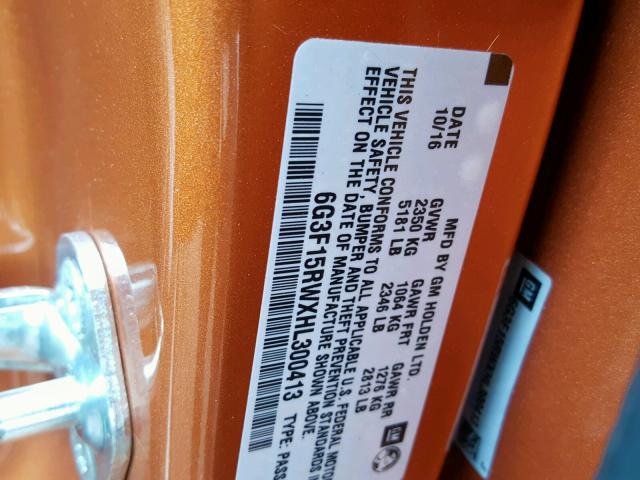 6G3F15RWXHL300413 - 2017 CHEVROLET SS ORANGE photo 10