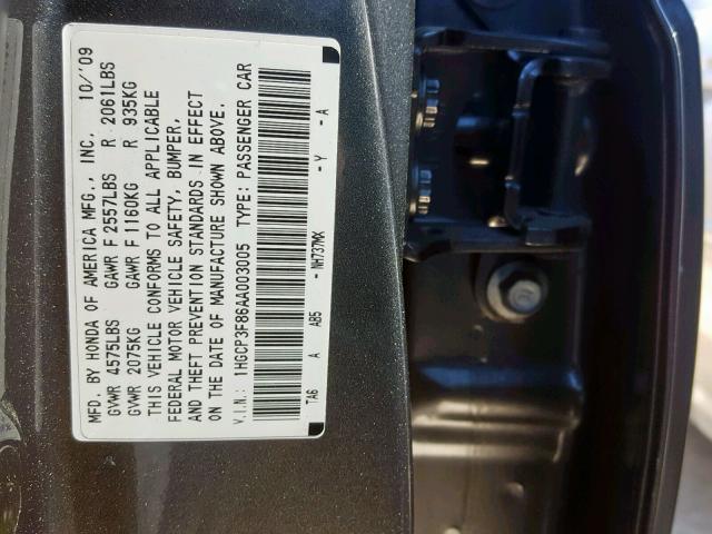 1HGCP3F86AA003005 - 2010 HONDA ACCORD EXL GRAY photo 10