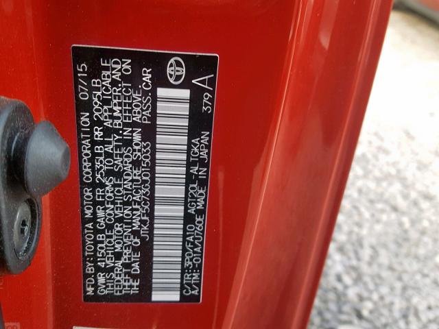 JTKJF5C73GJ015033 - 2016 TOYOTA SCION TC RED photo 10