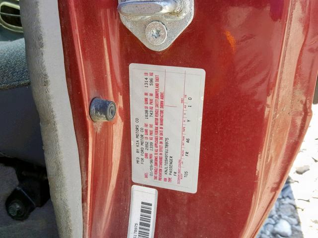 KNJLT05H9T6178975 - 1996 FORD ASPIRE RED photo 10