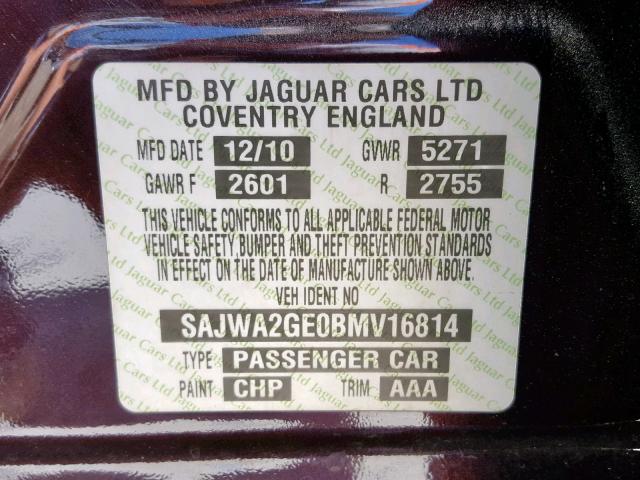 SAJWA2GE0BMV16814 - 2011 JAGUAR XJL SUPERC MAROON photo 10