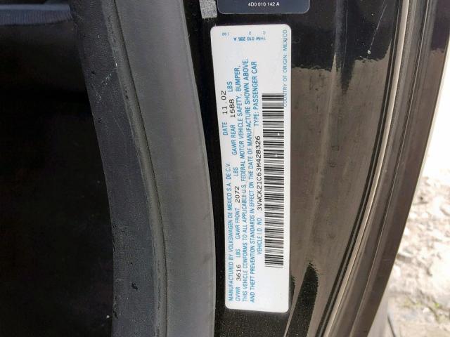 3VWCK21C63M428326 - 2003 VOLKSWAGEN NEW BEETLE შავი ფოტო 10