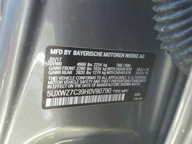 5UXWZ7C39H0V90790 - 2017 BMW X3 SDRIVE2 GRAY photo 10