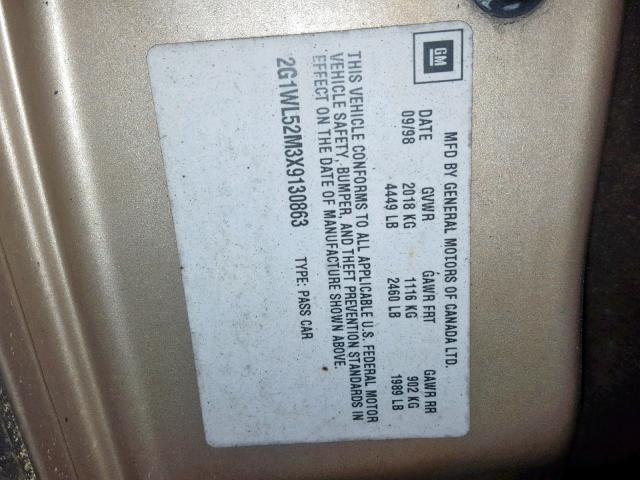 2G1WL52M3X9130863 - 1999 CHEVROLET LUMINA BAS GOLD photo 10