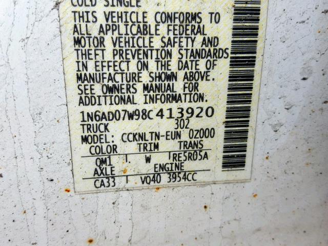 1N6AD07W98C413920 - 2008 NISSAN FRONTIER C WHITE photo 10