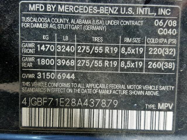 4JGBF71E28A437879 - 2008 MERCEDES-BENZ GL 450 4MA BLACK photo 10