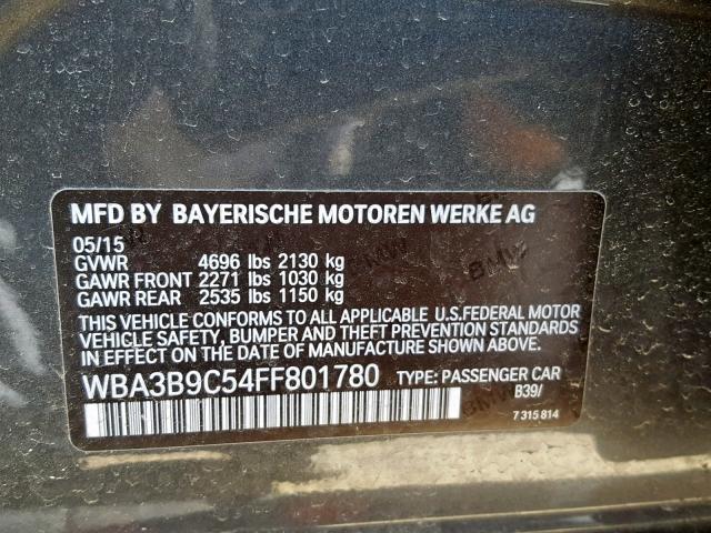 WBA3B9C54FF801780 - 2015 BMW 335 XI GRAY photo 10