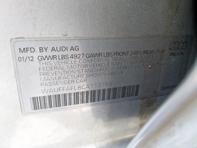 WAUFFAFL8CA113755 - 2012 AUDI A4 PREMIUM PLUS  photo 10