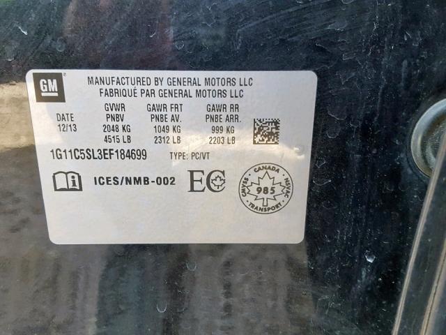 1G11C5SL3EF184699 - 2014 CHEVROLET MALIBU 1LT 黑色 照片 10