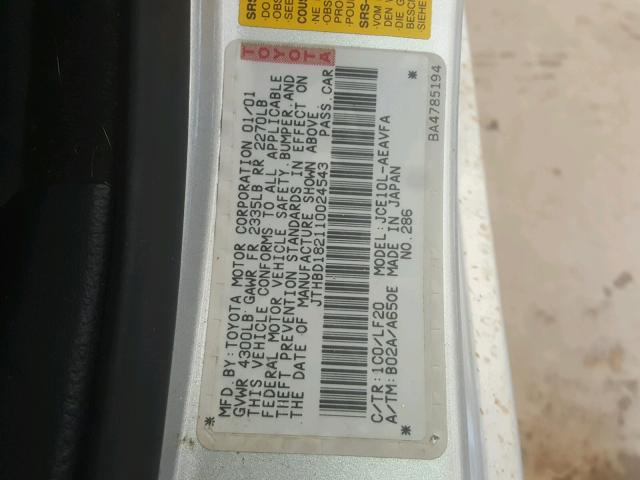 JTHBD182110024543 - 2001 LEXUS IS 300 SILVER photo 10