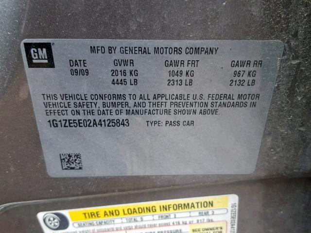 1G1ZE5E02A4125843 - 2010 CHEVROLET MALIBU LTZ 灰色 照片 10