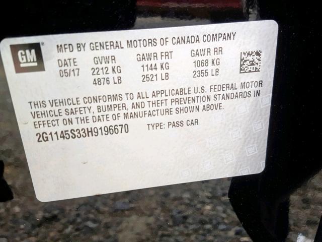 2G1145S33H9196670 - 2017 CHEVROLET IMPALA PRE შავი ფოტო 10