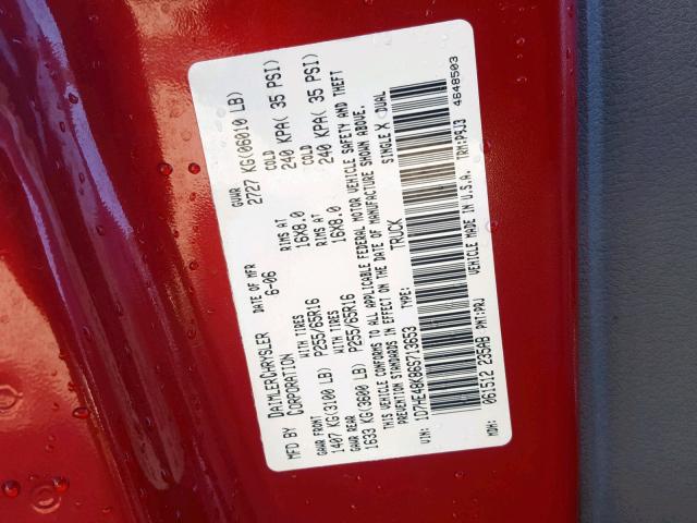 1D7HE48K86S713653 - 2006 DODGE DAKOTA QUA RED photo 10