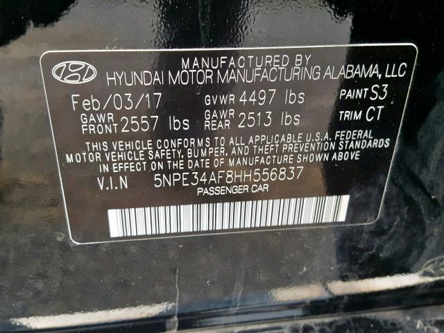 5NPE34AF8HH556837 - 2017 HYUNDAI SONATA SPO BLACK photo 10