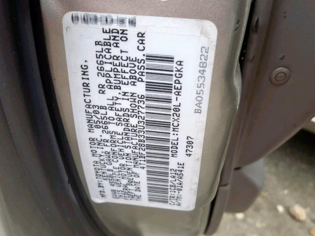 4T1BF28B33U327736 - 2003 TOYOTA AVALON GRAY photo 10