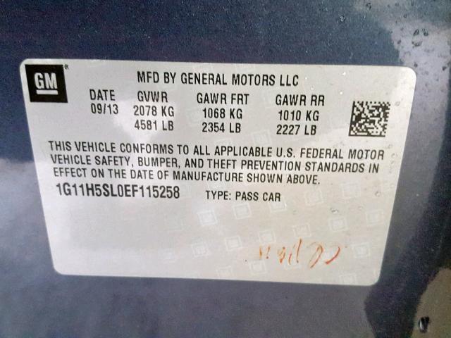 1G11H5SL0EF115258 - 2014 CHEVROLET MALIBU LTZ 蓝色 照片 10