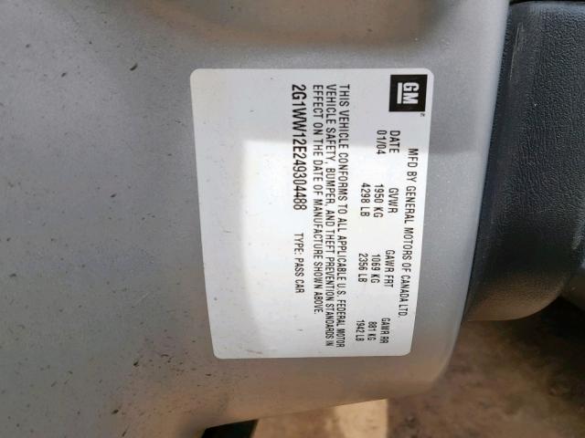 2G1WW12E249304488 - 2004 CHEVROLET MONTE CARL 银色 照片 10