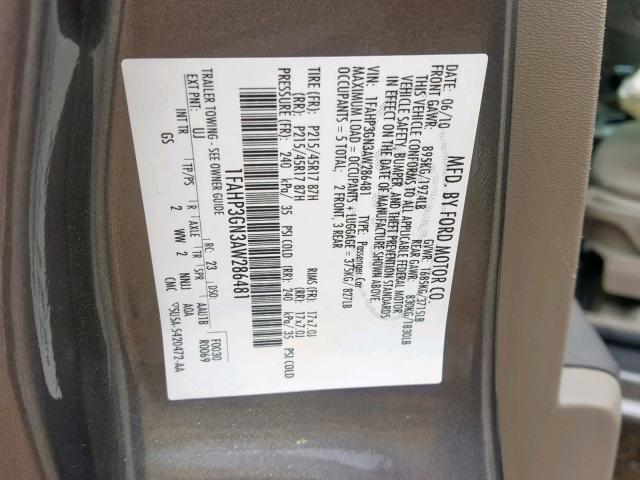 1FAHP3GN3AW286481 - 2010 FORD FOCUS SES GRAY photo 10