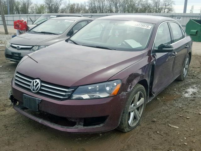 1VWBP7A34DC028780 - 2013 VOLKSWAGEN PASSAT SE BURGUNDY photo 2