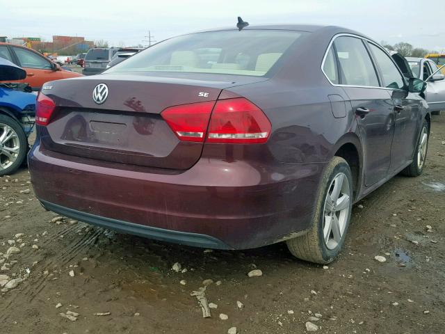 1VWBP7A34DC028780 - 2013 VOLKSWAGEN PASSAT SE BURGUNDY photo 4